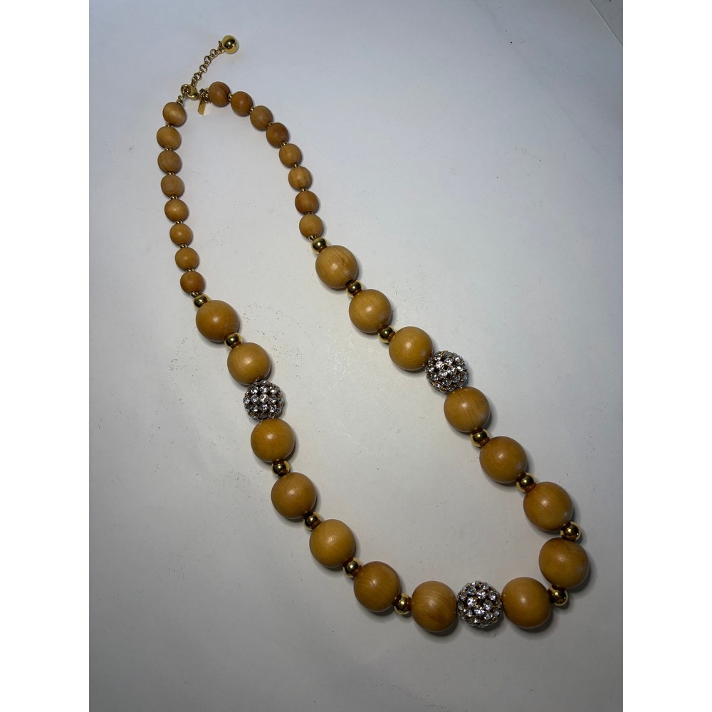 Kate Spade "Would You Be Mine" Wooden Bead Jewel Gold Chunky Statement Necklace